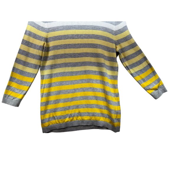 Talbots Womens Petite Striped Knit Sweater SP Yellow & Gray Casual - Picture 5 of 10
